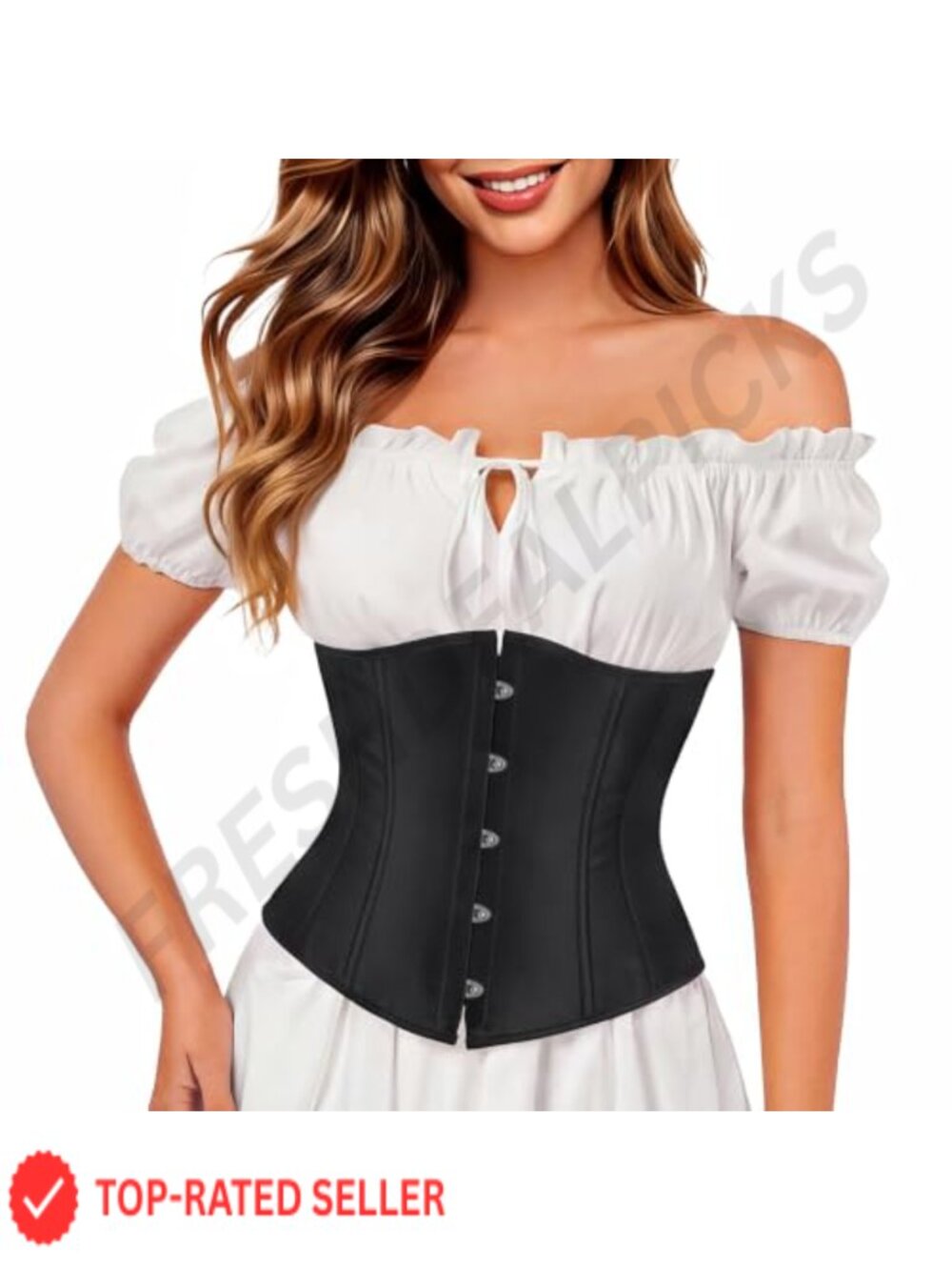 Kranchungel Underbust Corset Top Renaissance Pirate Costume Lace Up Back